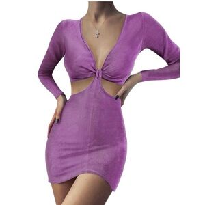 Gab & Kate Orchid Twisted Tie Cut Out Bodycon Mini Dress Sz L Women